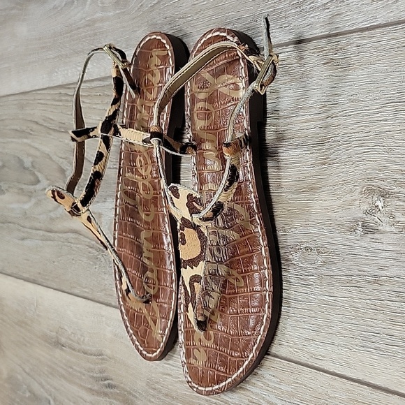 Sam Edelman Size 4 1/2 Gigi Leopard Print Calf Hair Thong Sandals - Picture 3 of 6